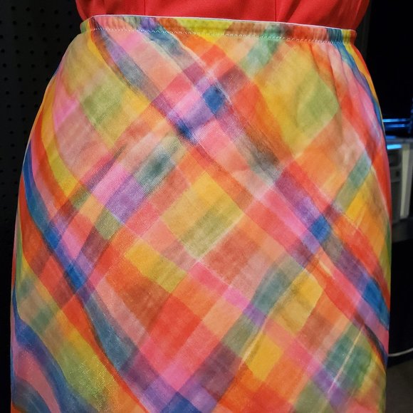 VINTAGE 1960s NEON PLAID SLIP SKIRT (DOUBLE LINED) - Picture 5 of 8